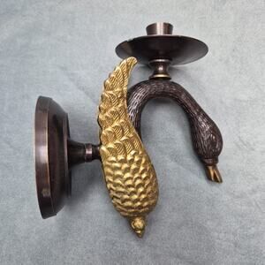 Vintage Brass Swan Wall Sconce Candlestick Holder, Gold And Brown, Wall Decor